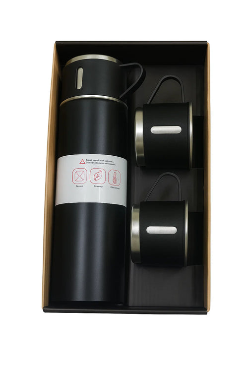 304 Stainless Steel Vacuum Flask 500ml with Two Cups – Hot & Cold Travel Water Bottle